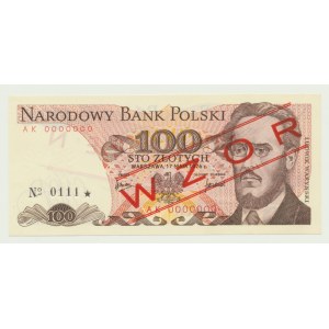 100 złotych 1976, Waryński, AK 0000000 WZÓR (No 0111*) niski super numer 1111
