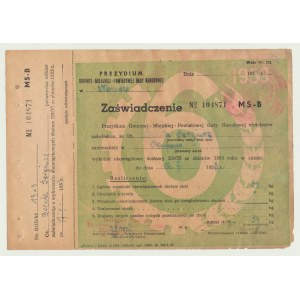 PRL, Powiatowa Rada Narodowa, poświadczenie dostawy zbóż 1953