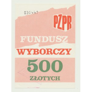 Cegiełka 500 złotych na fundusz wyborczy PZPR, (Warszawa), numerowana