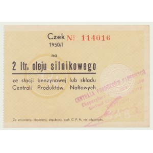CPN, 2 litry oleju silnikowego, Czek 1950/1951