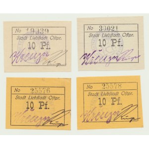 Prusy Wschodnie (Ostpreussen), miasto Miłakowo (Liebstadt), 10 fenigów, papier szarobiały, zestaw 4 szt.