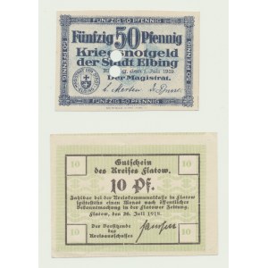Prusy Zachodnie (Westpreussen), Złotów (Flatow), 50 fenigów 1918 i Elbląg (Elbing) 50 fenigów 1919, zestaw 2 szt.