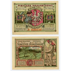 Kończyce (Kunzendorf), Zestaw 2 szt. 1 marka 1921, 50 fenigów 1921, na pamiątkę powstania Polskiego 1921, polskojęzyczne