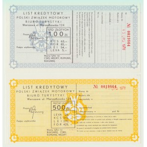 Polski Związek Motorowy, Listy Kredytowe na 100 i 500 złotych 1978 na Czechy, Węgry, Rumunię i Bułgarię