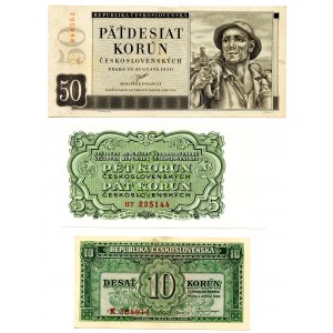 Czechosłowacja, zestaw 3 szt., 10 koron 1950, 5 koron 1953, 10 koron 1950