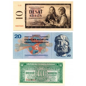 Czechosłowacja, zestaw 3 szt., 10 koron 1960, 20 koron 1970, 10 koron 1945