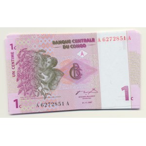 Kongo, 1 cent 1997, ser. A....A, plik 20 sztuk banknotów