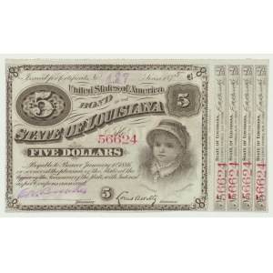 USA, Louisiana - State of Louisiana, obligacja na 5 dolarów 1880
