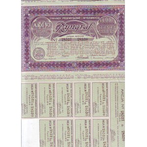 RYNGRAD Zakłady Przemysłowe i Wydawnicze, stock for 10000 polish marks, Kraków ca. 1922.