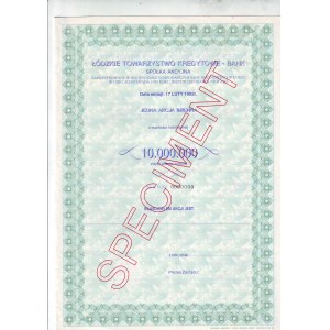 Lodz Credit Society - Bank, registered share for PLN 10,000,000 - 1992 pattern