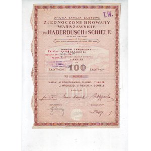 HABERBUSCH I SCHIELE, Zjednoczone Browary Warszawskie, akcja II emisji na 100 zł