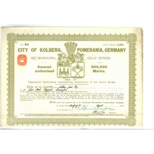 City of Kolberg, 8,5% Gold Bond 2000 marek 1930. Kołobrzeg