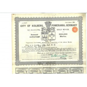 City of Kolberg, 8,5% Gold Bond 200 marek 1930. Kołobrzeg