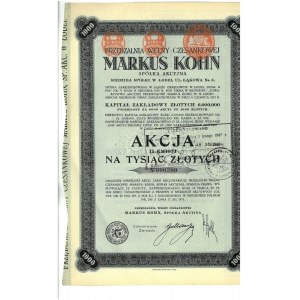 MARKUS KOHN Przędzalnia Wełny Czesankowej, akcji II emisji na 1000 zł, 1931