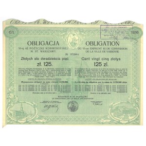 Warsaw, bond of the 6th loan for 125 zlotys dated 1926.