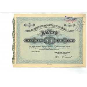 Mining and Petroleum Industry SA, stock for 200 crowns, Vienna 1917
