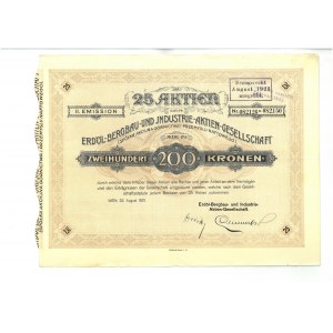 Górnictwa i Przemysłu Naftowego SA, 25 akcja po 200 koron II emisji, Wiedeń 1921