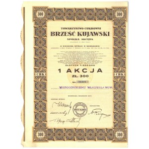 Brześć Kujawski Sugar Factory, registered share for 300 zloty from 1937.