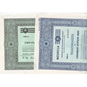 NATURELLA, Sudsaft AG, 2 sztuki imiennych akcji na 100 i 200 marek, Winnenden 1961 i 1964