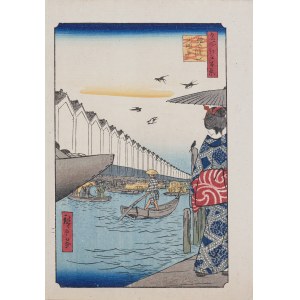 Utagawa Hiroshige (1797 - 1858), wyd. Yoshikawa Kobunkan, Prom Yoroi, z cyklu „100 słynnych widoków Edo”, Tokio, 1918