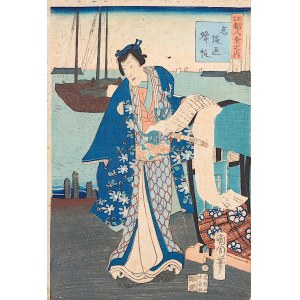 Toyohara Kunichika (1835-1900), Takanawa, z cyklu Osiem widoków Edo, 1865