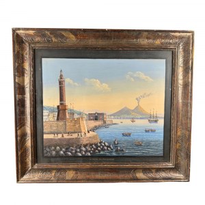 ANONIMO, The lighthouse and Mount Vesuvius in Naples