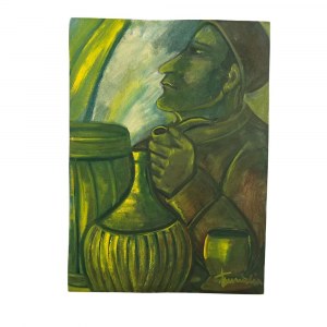 A. PANNOCCHIA, Oil painting on cardboard. Man with a pipe - A. Pannocchia