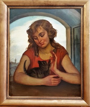 Janina BOBIŃSKA-PASZKOWSKA (1894 1973), Dziewczyna z kotem,