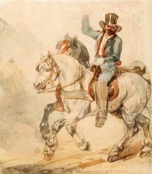 Piotr Michałowski (1800 Kraków – 1855 Krzyżtoporzyce) Para koni w zaprzęgu z pocztylionem, lata 1832–1835
