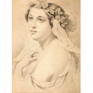 Artur Grottger (1837 Ottyniowice – 1867 Amélie-les- Bains) Portret dziewczyny w wianku na głowie