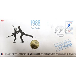 Calgary 1988, Official coin envelope of the Paris Mint (first day of circulation 1992)
