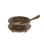 Silver-plated salt and pepper shakers with spoon