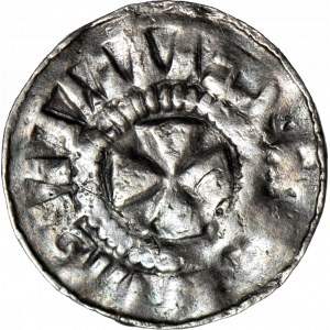 R-, 11th century cross denarius, Sheliga/Maltese cross