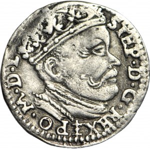 Stefan Batory, Trojak 1585, Wilno, herb Prus pod popiersiem bez grotu, R3