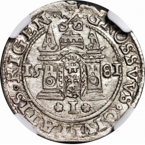 RRR-, Stefan Batory, Grosz Ryga 1581, błąd GROSSVVS (przez dwa VV), nienotowany