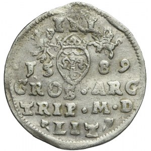 Sigismund III Vasa, Trojak 1589, Vilnius, Leliwa coat of arms, rare