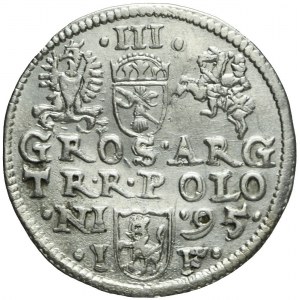 Sigismund III Vasa, Trojak 1595, Olkusz, mint mark ends legend