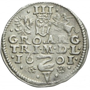 R-, Sigismund III Vasa, Troika 1601, Vilnius, letter V under Swan