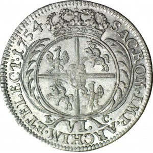 R-, August III Sas, Szóstak 1754, Lipsk, rzadkie popiersie tymfowe