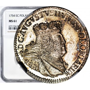 RR-, August III Sas, Trojak 1754, Lipsk, szerokie popiersie, menniczy