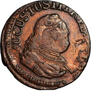 R-, August III Sas, Grosz 1755 3, anomalny, DESTRUKT DWUKROTNIE UDERZONY