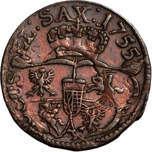 R-, August III Sas, Grosz 1755 3, anomalny, DESTRUKT DWUKROTNIE UDERZONY