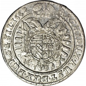 R-, Śląsk, Leopold I, 15 Krajcarów 1662 G-H, Wrocław, piękne