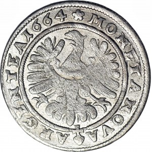 R-, Śląsk, Chrystian Wołowski, 15 krajcarów 1664, Brzeg, piękny