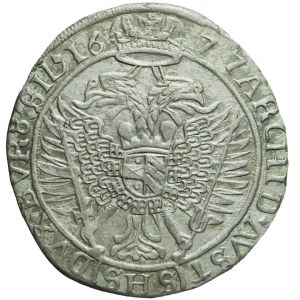 Silesia, Leopold I, 15 krajcars 1677 SHS, Wrocław, three rhombuses overhead, rare