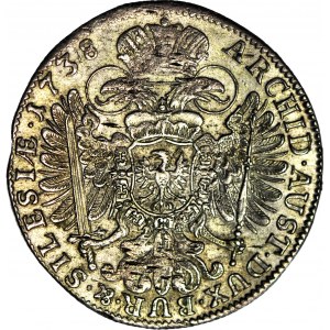 Śląsk, Karol VI, 15 krajcarów 1738, Wrocław, rzadkie i piękne