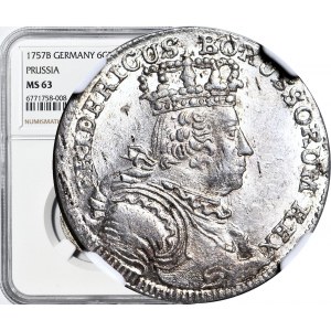 Śląsk, Fryderyk I, Wrocław, 6 krajcarów 1756 B, mennicze