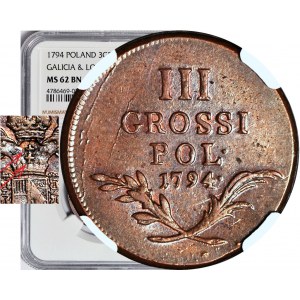 RRR-, 3 grosze 1794, Galicja i Lodomeria, Insurekcja Kościuszkowska, dwa krzyże, OPIS!