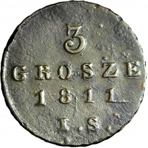 Księstwo Warszawskie, 3 grosze 1811 IS, świetne detale