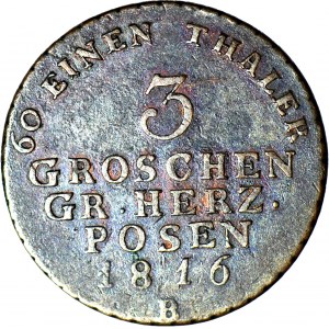 R-, Grand Duchy of Poznan, 3 groszy 1816 B, Wroclaw.